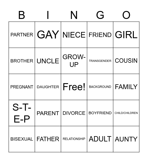 Family Signs Bingo Card