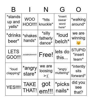 Dad yelling during football Bingo Card