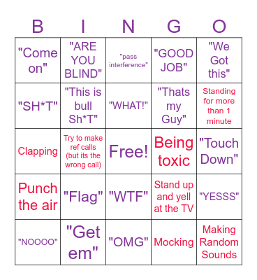 Super Bowl Bingo Card