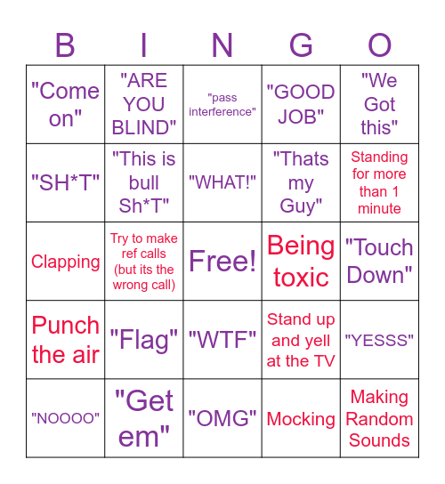 Super Bowl Bingo Card