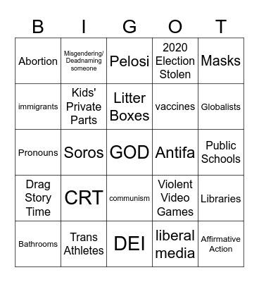 BIGOT BINGO Card