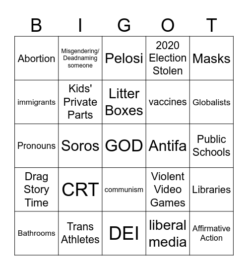 BIGOT BINGO Card