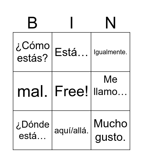 Saludos y Despedidas Bingo Card