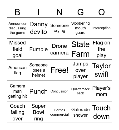 Halftime bingo Card