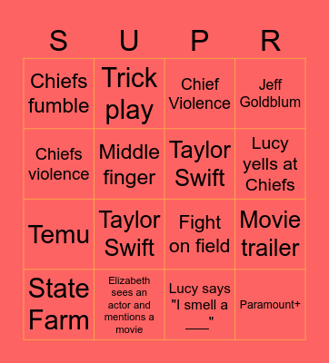 Super Bowl Bingo Card