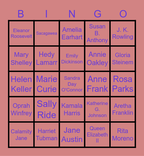 Women's History Month Bingo Card
