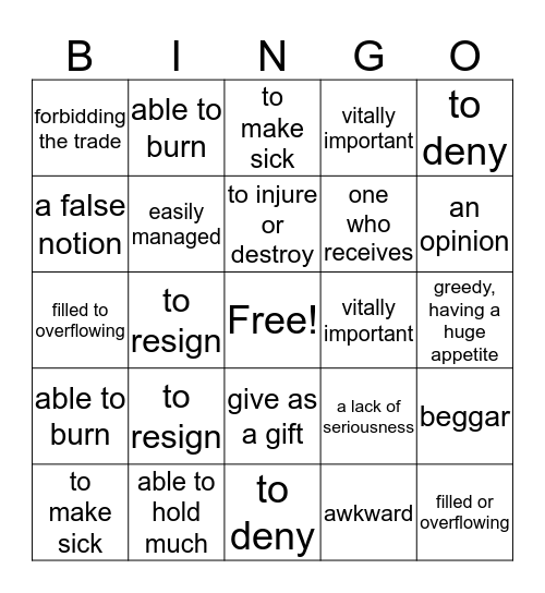 Unit 12- Katherine Fitzharris  Bingo Card