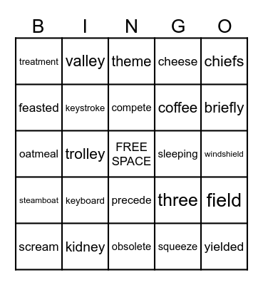 Long E Spellings Bingo Card