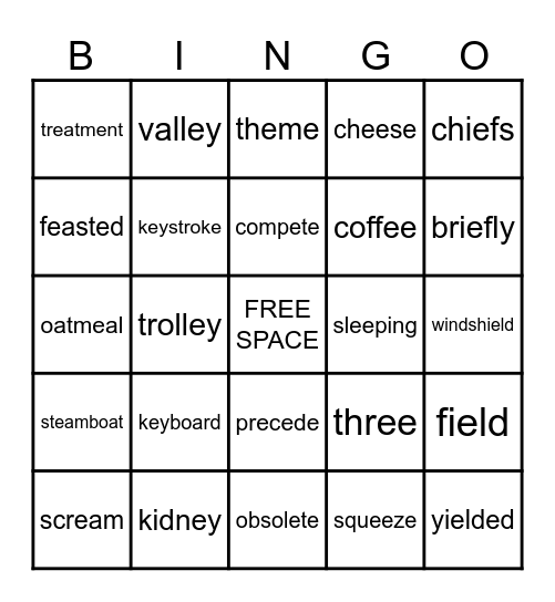 Long E Spellings Bingo Card