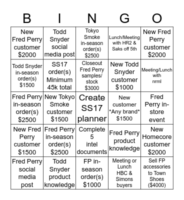 Brandon's  Bingo Card