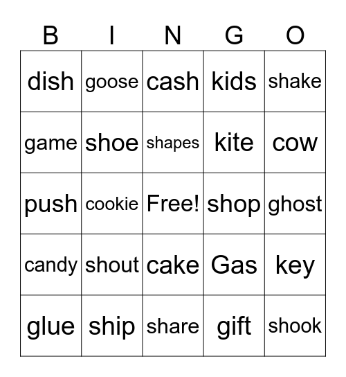Bingo sh, g, k Bingo Card