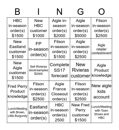 Rachel's  Bingo Card