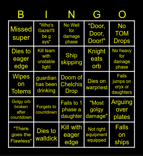 Kings Fall Bingo Card