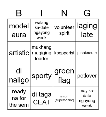 NSTP 1 Bingo Card