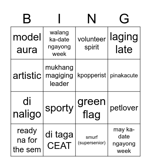 NSTP 1 Bingo Card