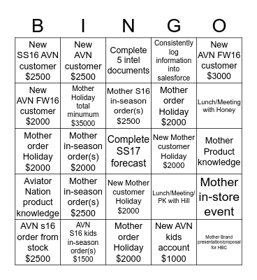 Naomi's  Bingo Card