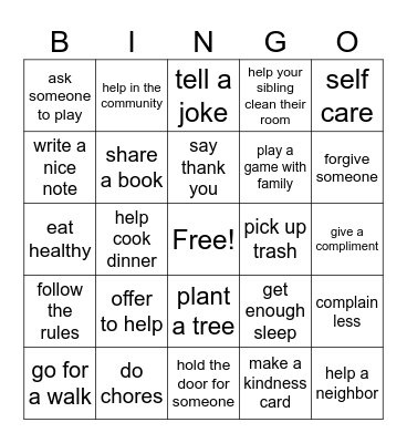 Kindness Bingo Card