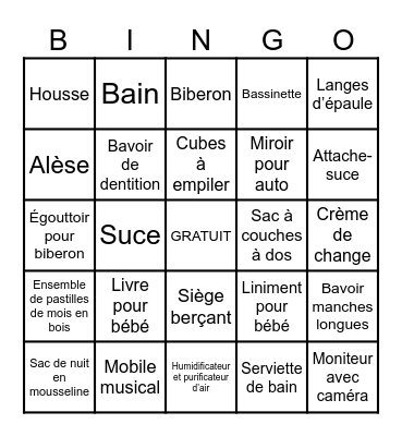 Baby shower Bingo Card