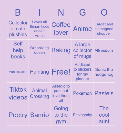 Bianca’s Pen Pal Card Bingo Card