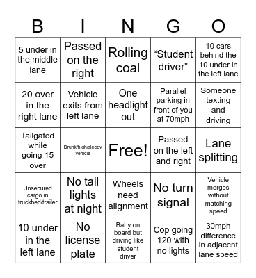 Orlando I-4 Bingo Card