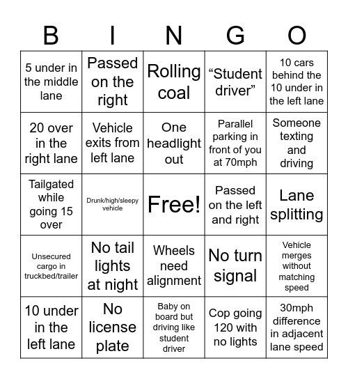 Orlando I-4 Bingo Card