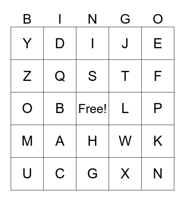 Emily Letters Bingo Card