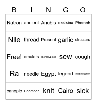English Exam Bingo Card