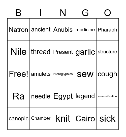 English Exam Bingo Card