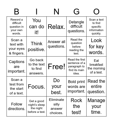 TEST PREP! Bingo Card