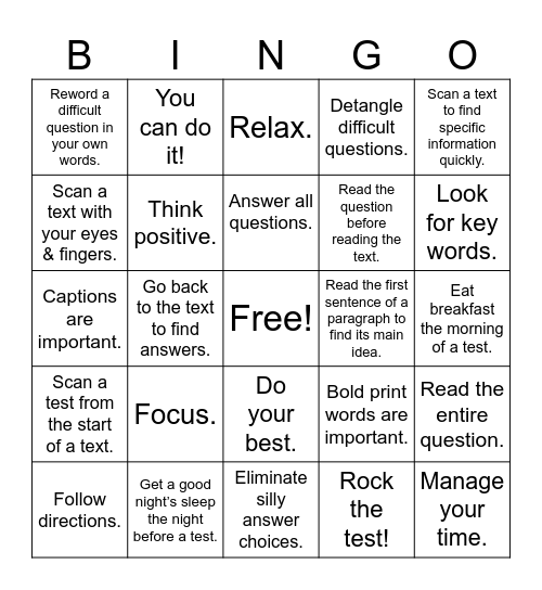 TEST PREP! Bingo Card