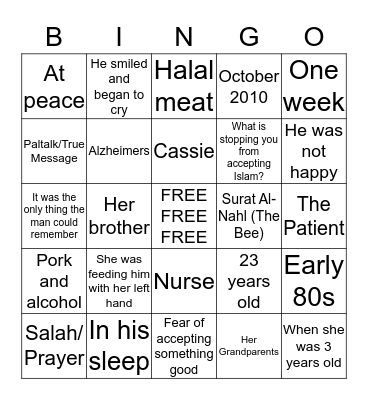 The Nurse and the Muslim Bingo Card