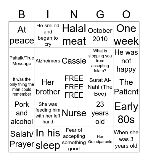 The Nurse and the Muslim Bingo Card
