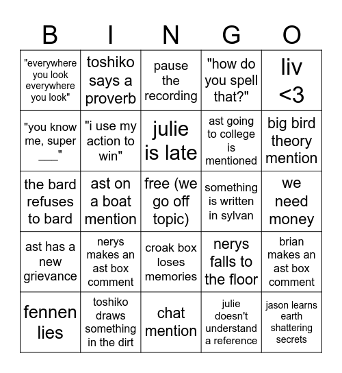 call of the feybranche bingo Card