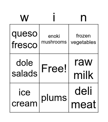 listeria Bingo Card