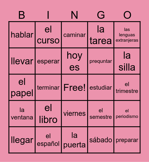 Capítulo dos Vocabulario Bingo Card