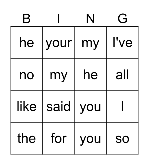 Red Word Bingo Card