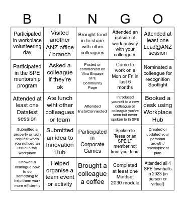 SPE February Townhall Bingo Card