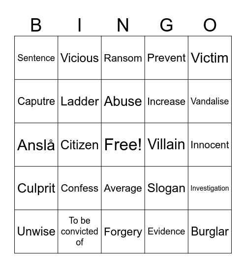 Criminal Minds Bingo Card