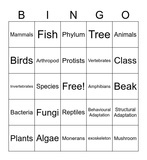 Diversity Of Living Things Bingo Card
