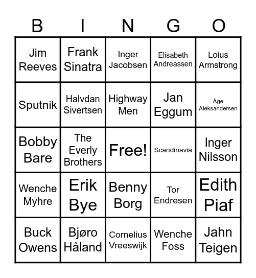 Flosta Musikkbingo Card