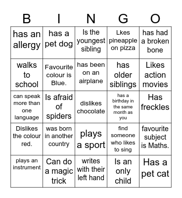 Class Icebreaker Bingo Card