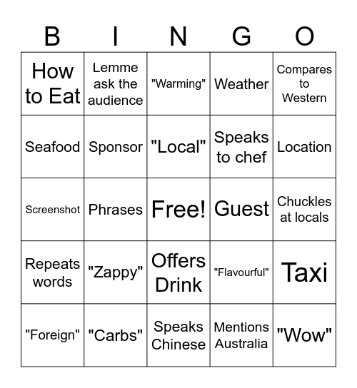 Blonde Fatty in China Bingo Card