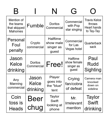 Super Bowl 2024 Bingo Card