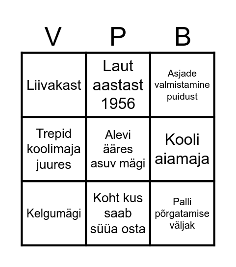 Vastlapäeva Bingo Card