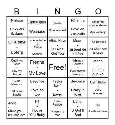 LMIPA VALENTIJN MUZIEK BINGO Card
