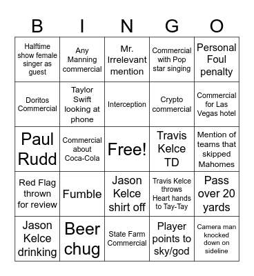 Super Bowl 2024 Bingo Card