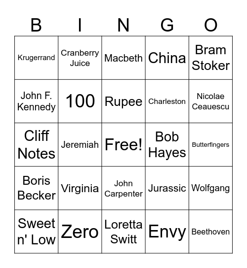 Trivia 1 Bingo Card