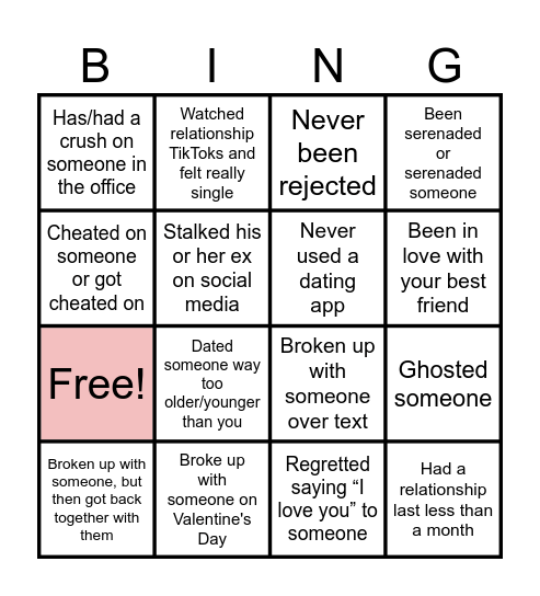 Valentine's Day Bingo Card