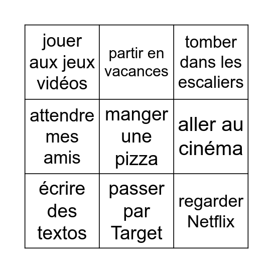 Passé Composé Bingo Card