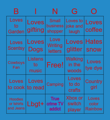 Jodi's Pen Pal Bingo Card